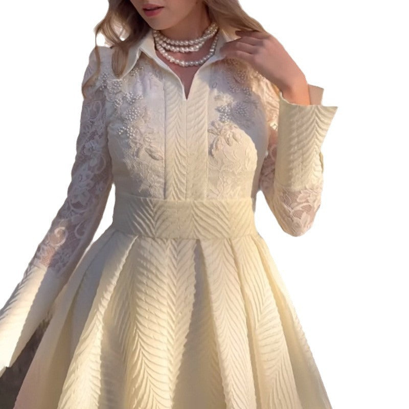 Front Chest Flower Beads Lace Yarn Wedding Dresses