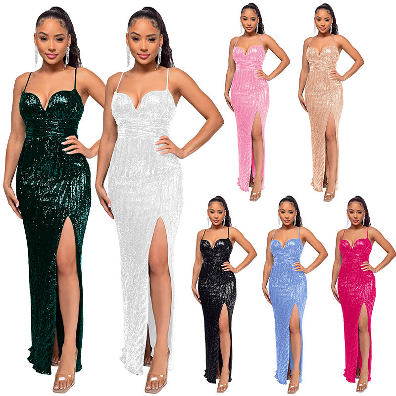 Women's Summer Split Backless Hot Dress Sequined Sleeveless Dresses
