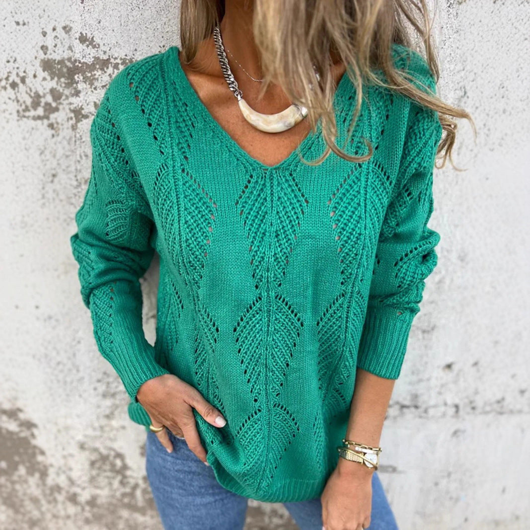 Women's Leaves Long-sleeved Knitted Loose Double-sided Wearable Sweater