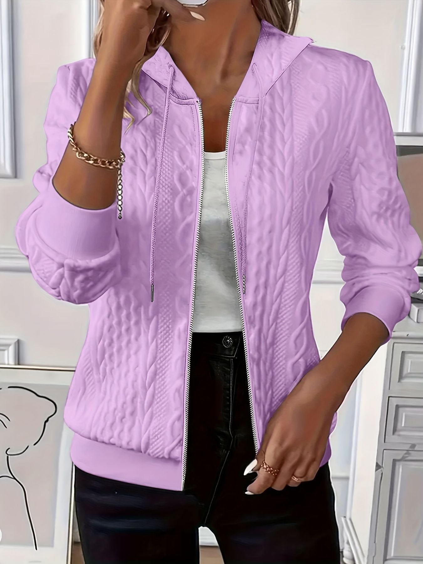 Women's Solid Color Long Sleeve Knitted Zipper Coats