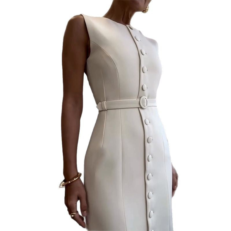 Women's Solid Color Round Neck Sleeveless Single Dresses