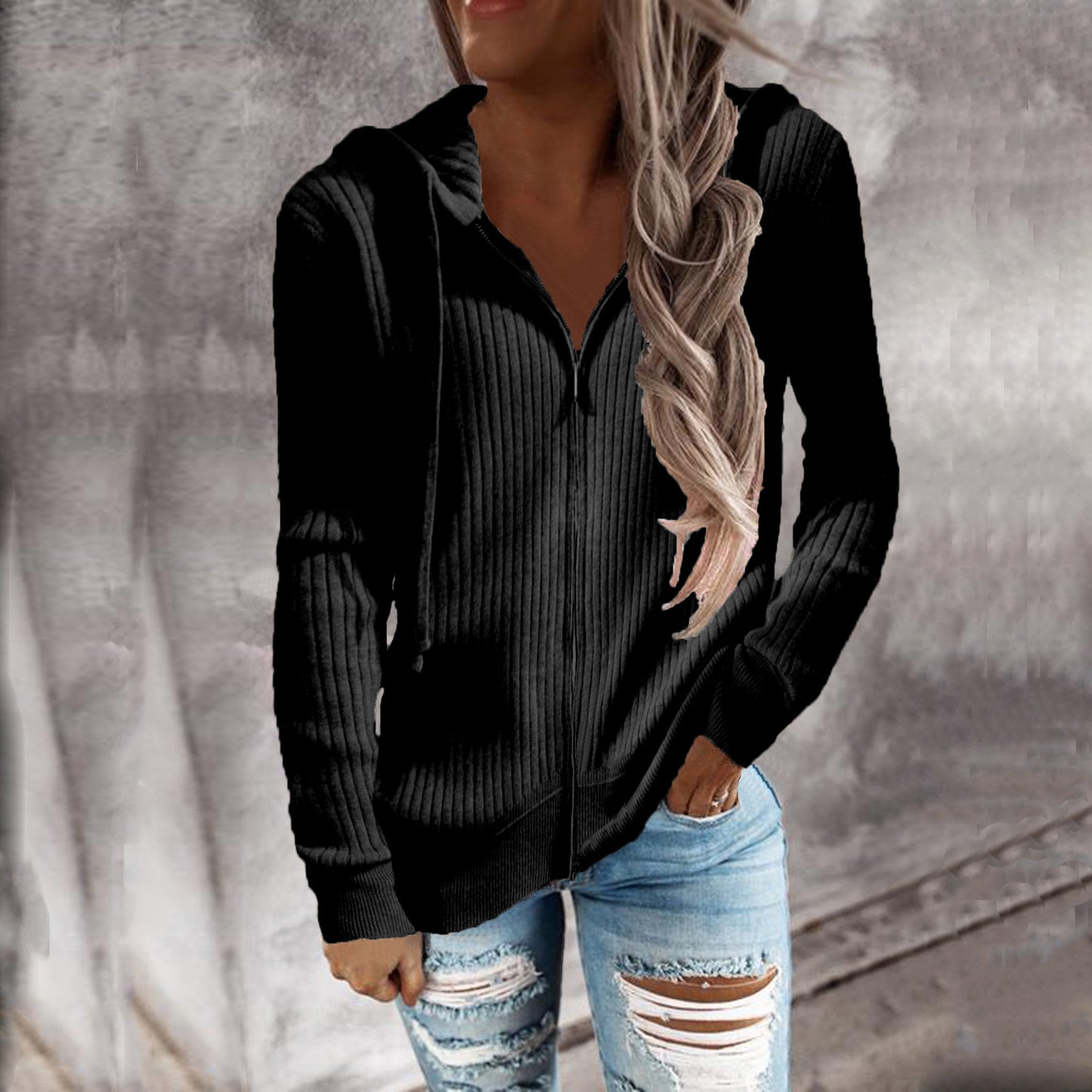 Cool Women's Zipper Long Sleeve Hooded Women's Sweater, Sweater