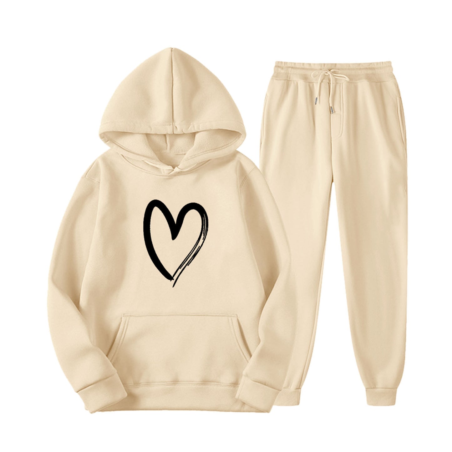 Women's Sports Printed Heart-shaped Solid Color Set Fashion Casual Suit