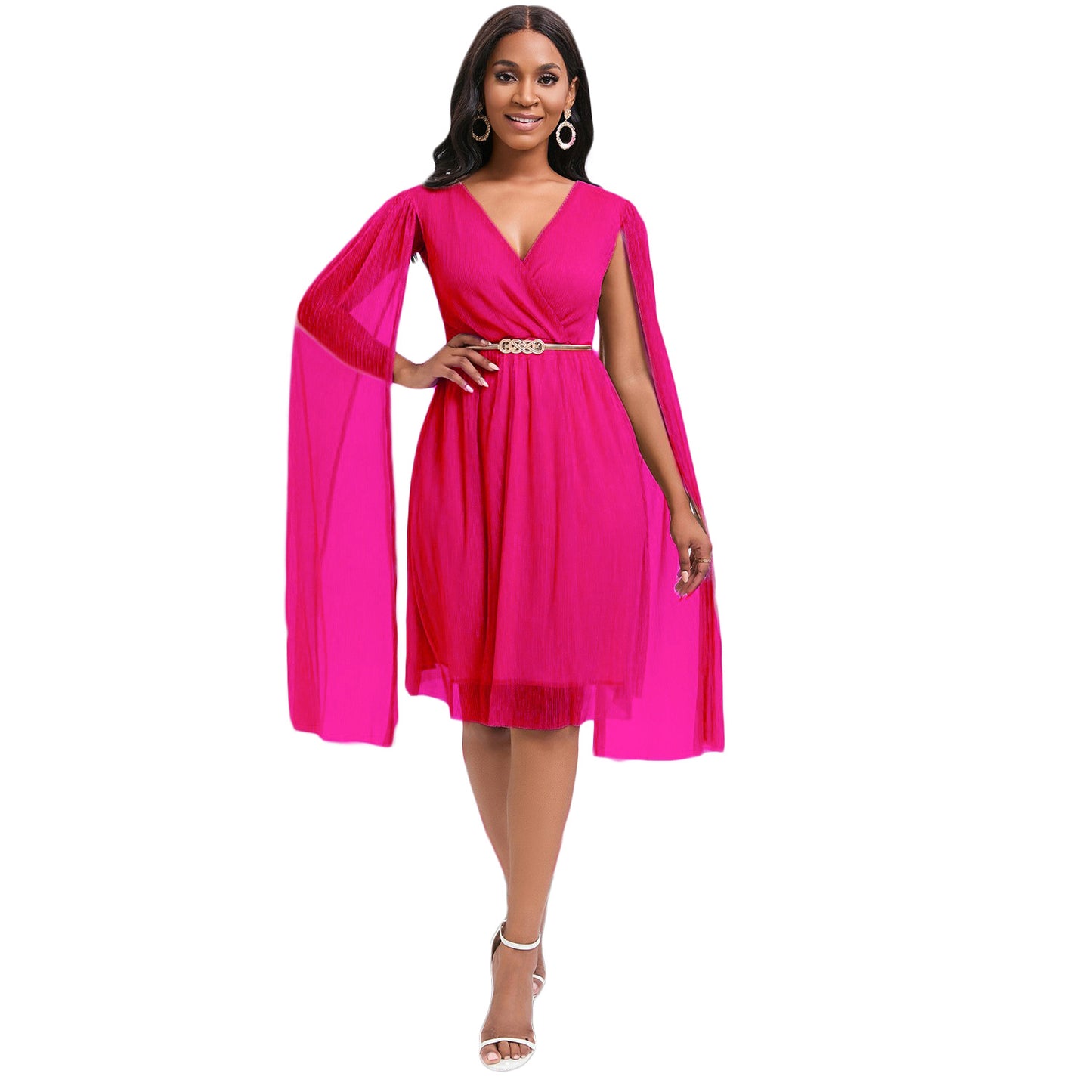 Women's With Belt Summer Fashion Temperament Elegant Dresses