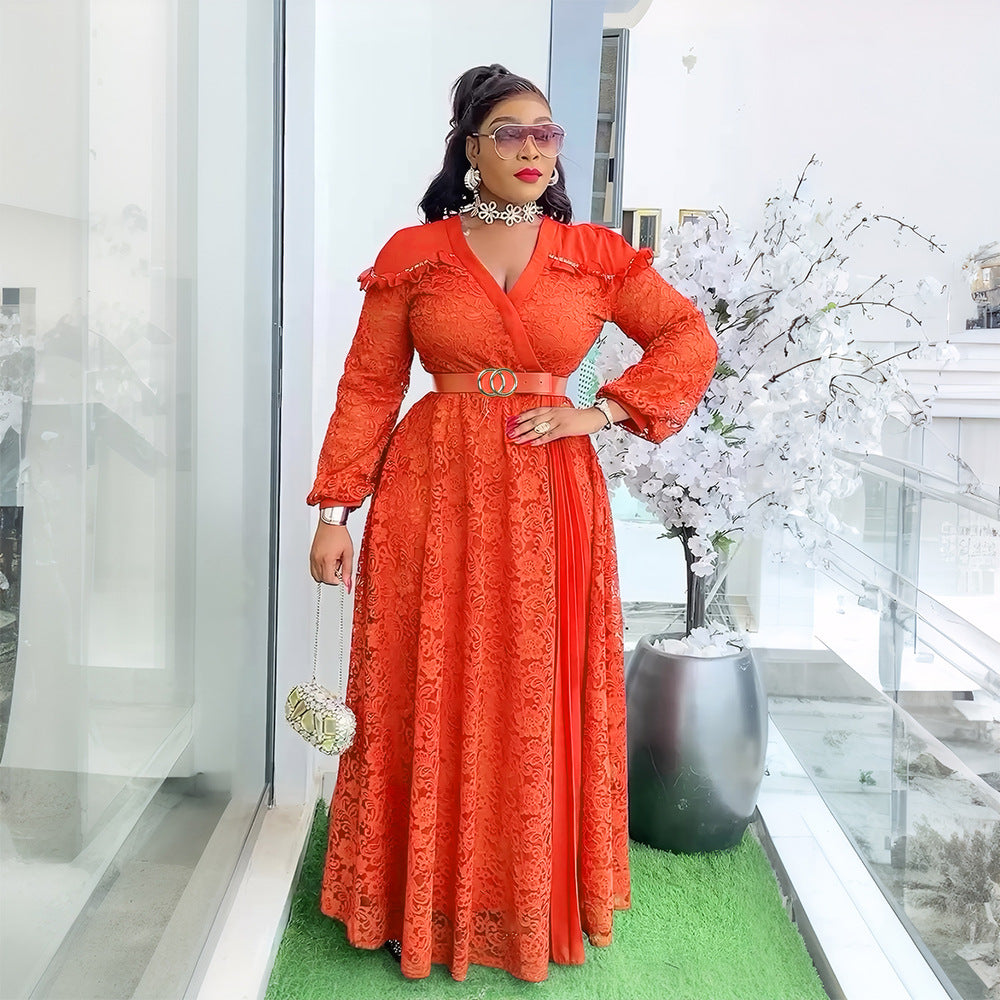 Women's Lightly Mature Cinched Patchwork Lace Dress Dresses