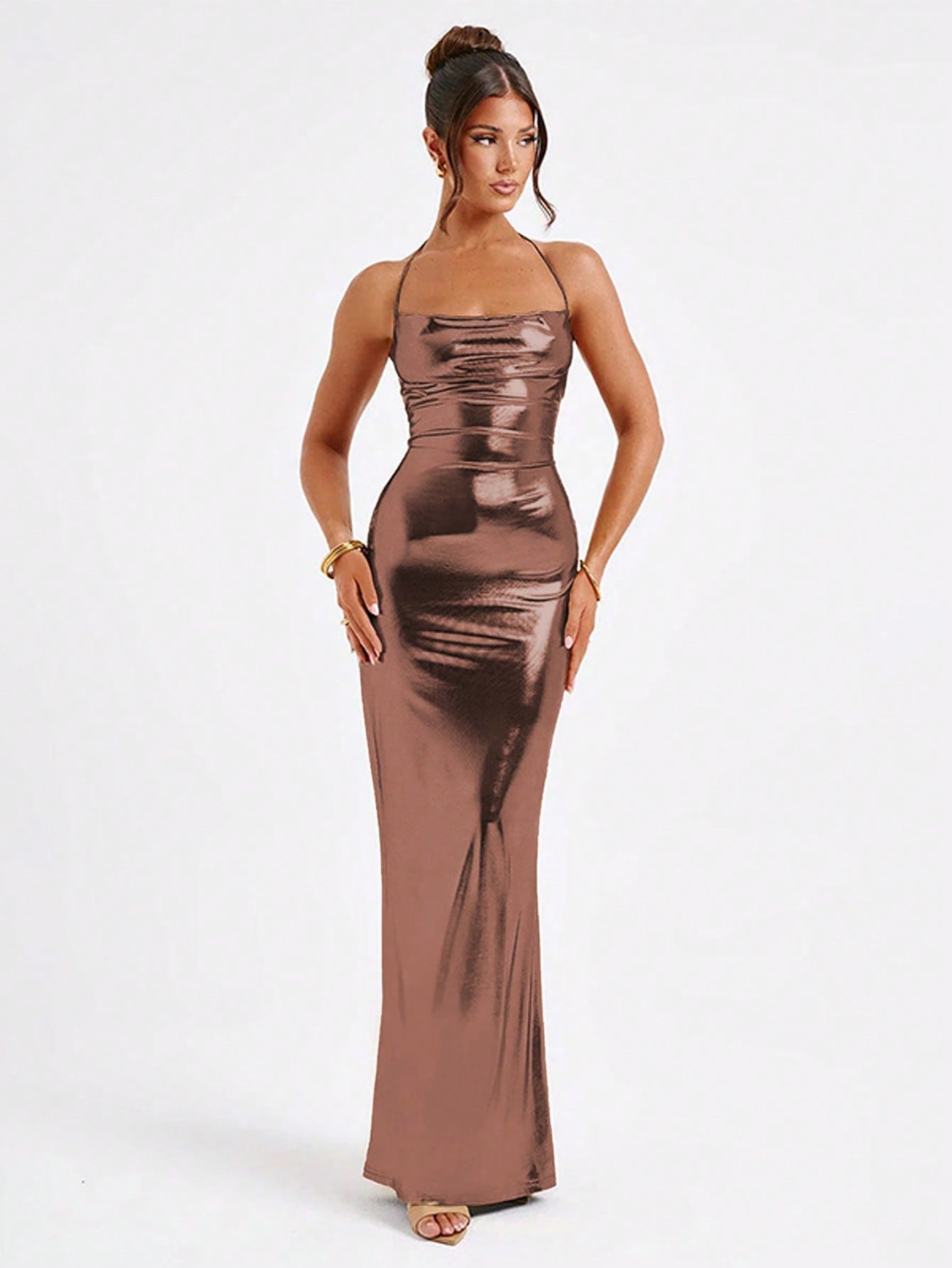Women's Pure Color Halter Sling Swing Collar Low-cut Dresses