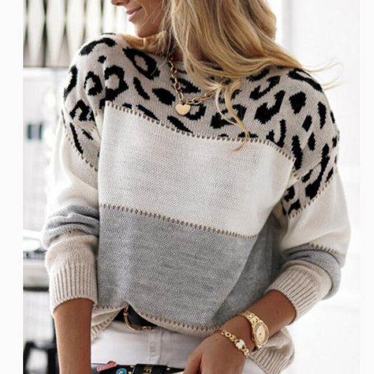 Women's Wild Leopard Print Pullover Color Matching Knitwear