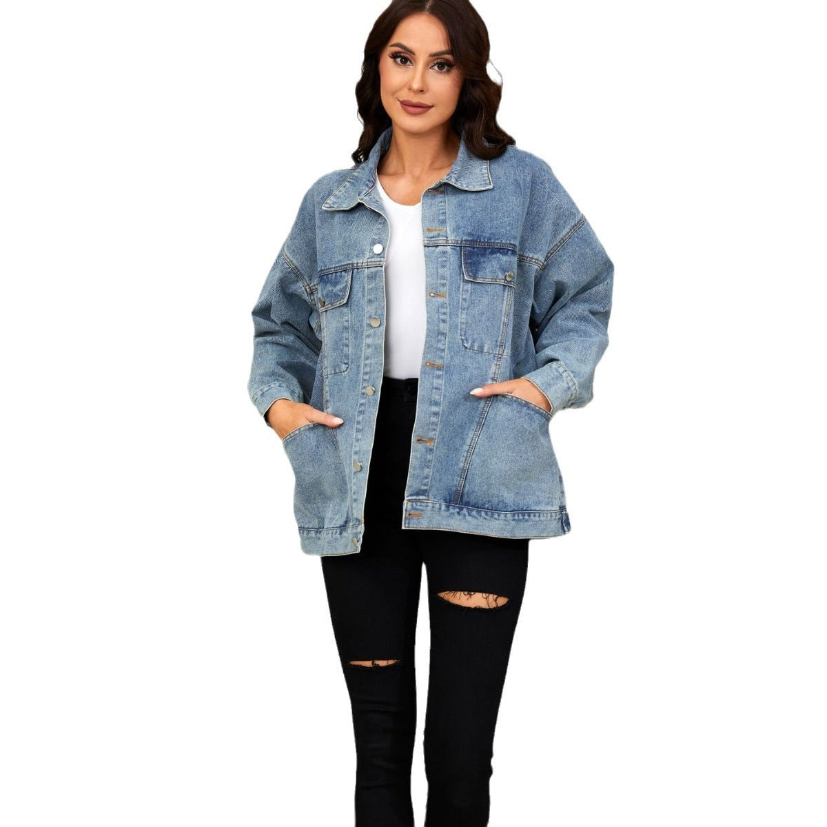 Women's Fashion Denim Lapel Long Sleeve Jackets
