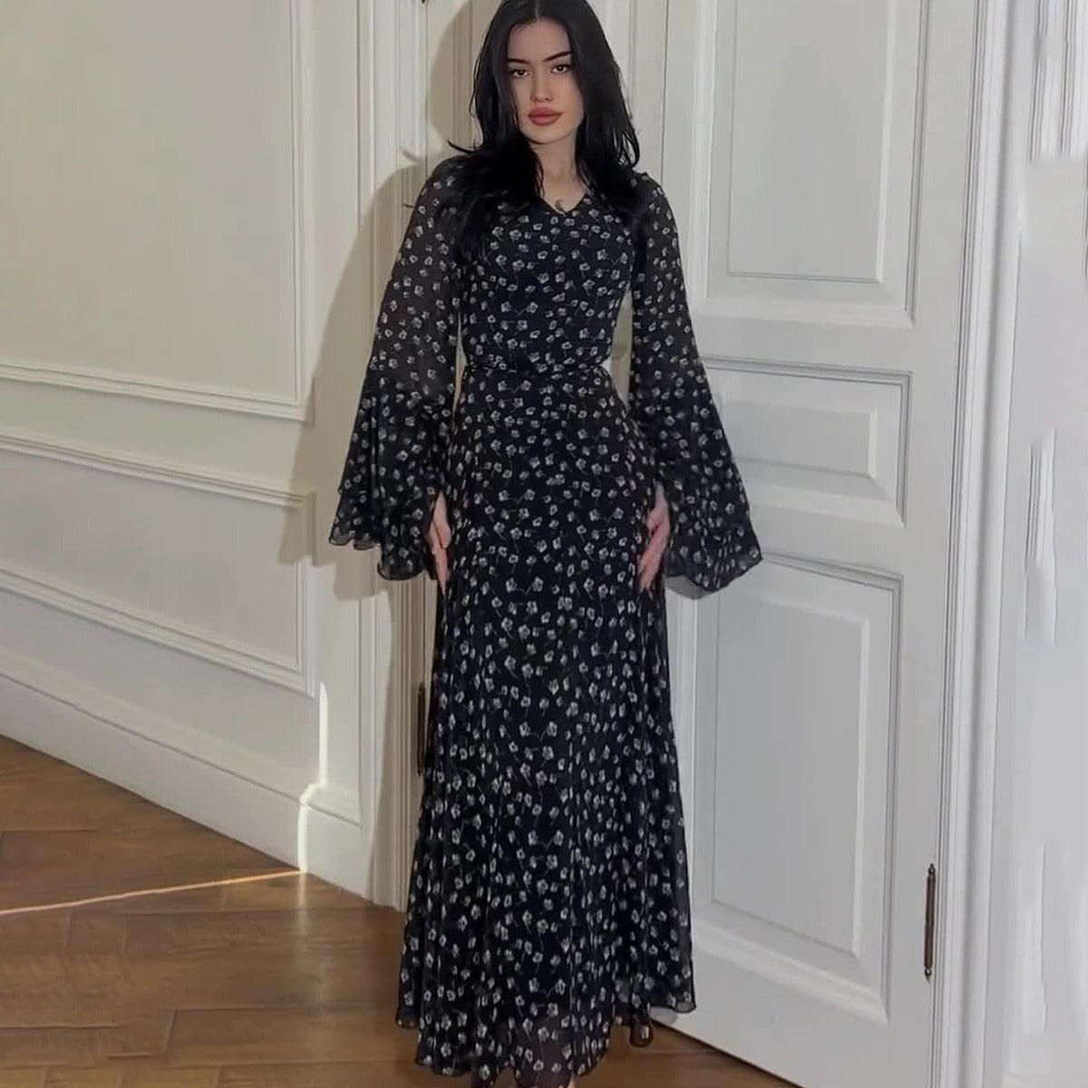 Ruffle Sleeve Temperament Long Stitching Irregular Dresses