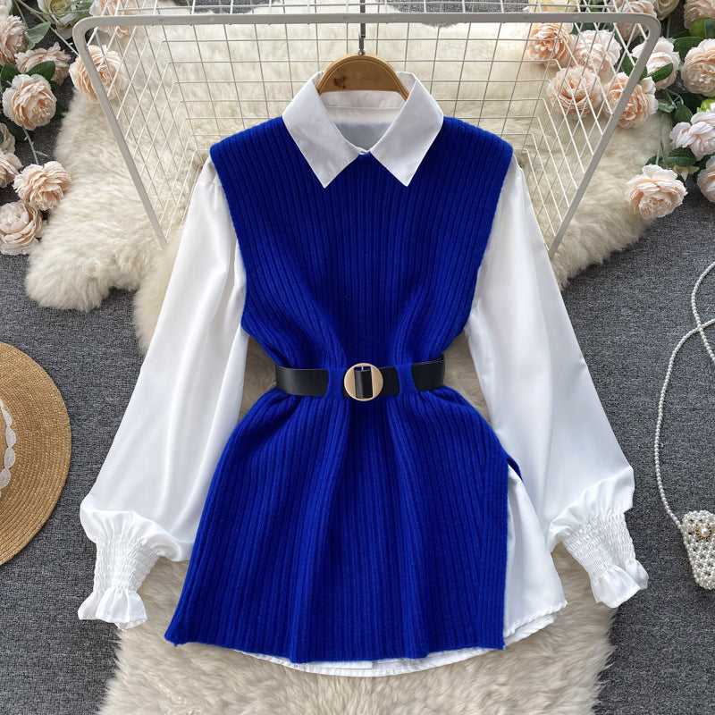 Women's Loose Long-sleeved White Collar Split Light Tops