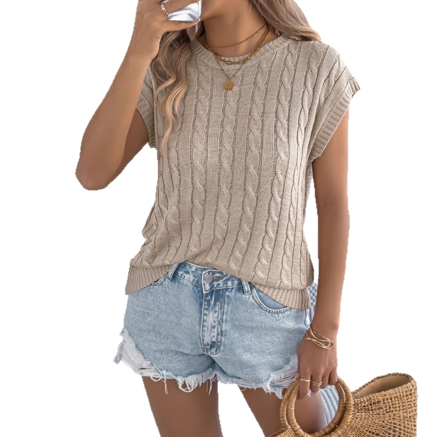 Women's Solid Color Twist Casual Loose Batwing Knitwear