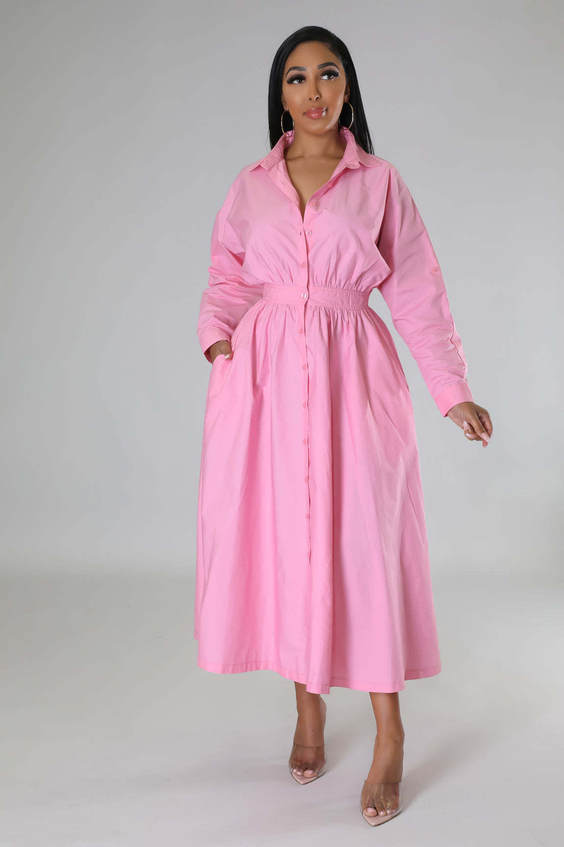 Women's Dress Fashionable Shirt Waist Loose Long Dresses