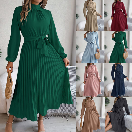 Women's Stand Collar Long Sleeve Cinched Pleated Clothing