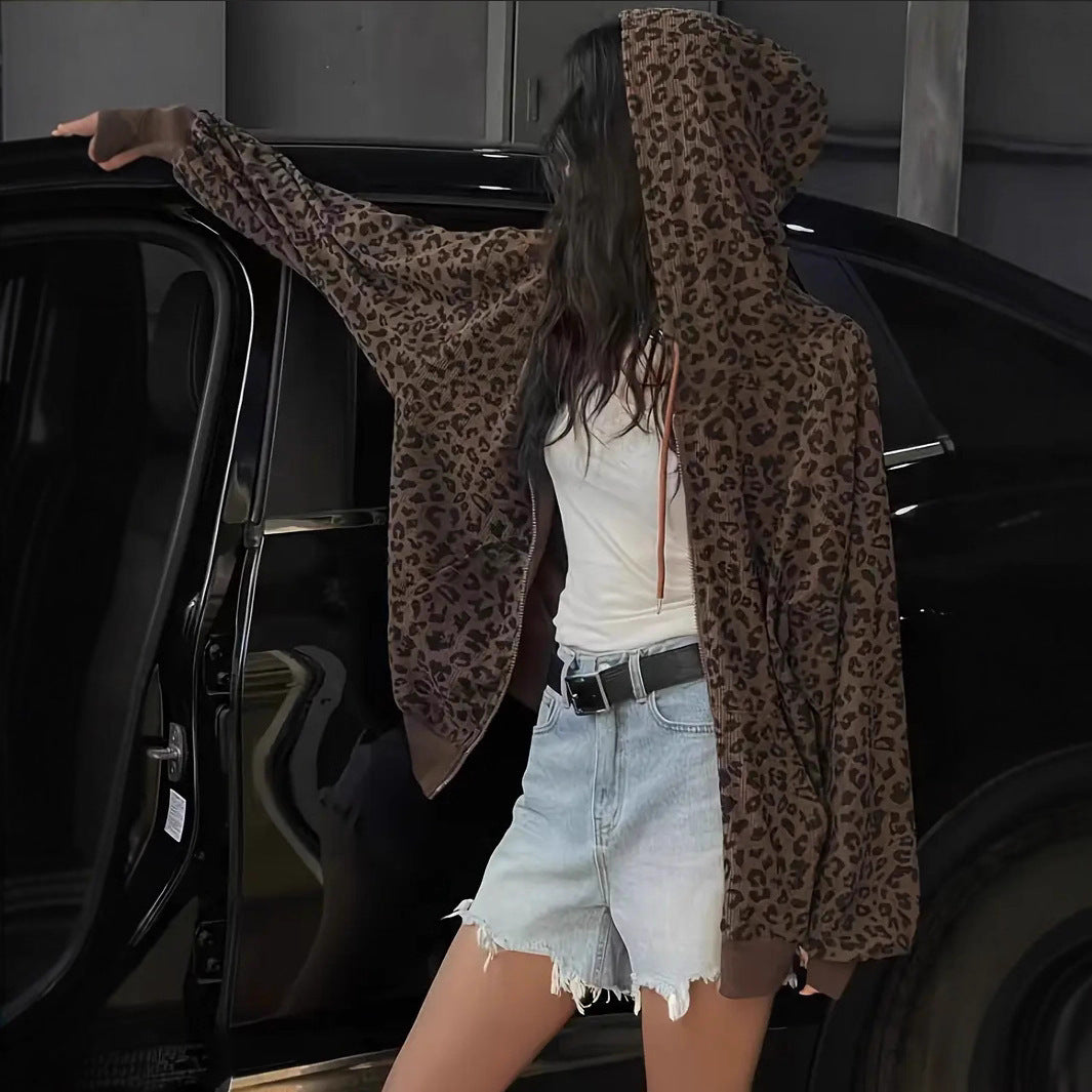 Women's Street Vintage Leopard Print Hooded Niche Sweaters