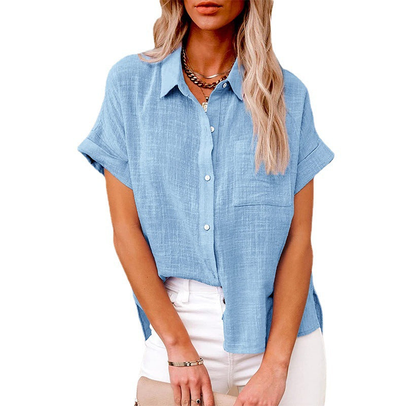 Women's Solid Color Linen Shirt Sleeve Casual Shorts