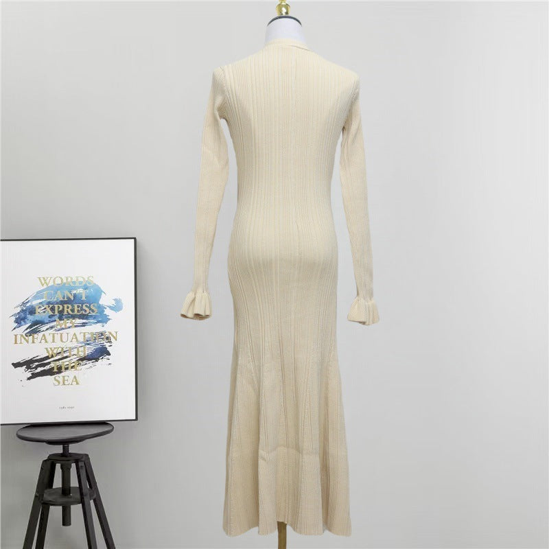 French Entry Lux Thin Glittering Line Long Sleeve Slimming Dresses