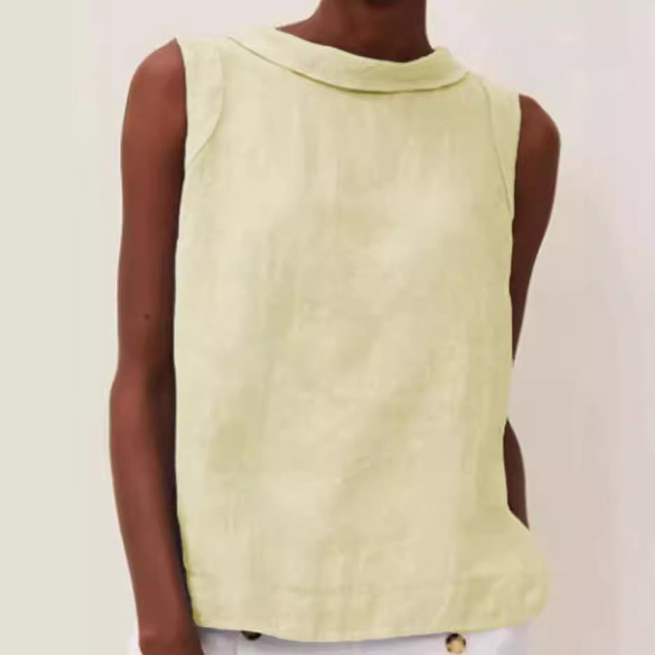 Cotton Linen Solid Color Pullover Leisure Blouses