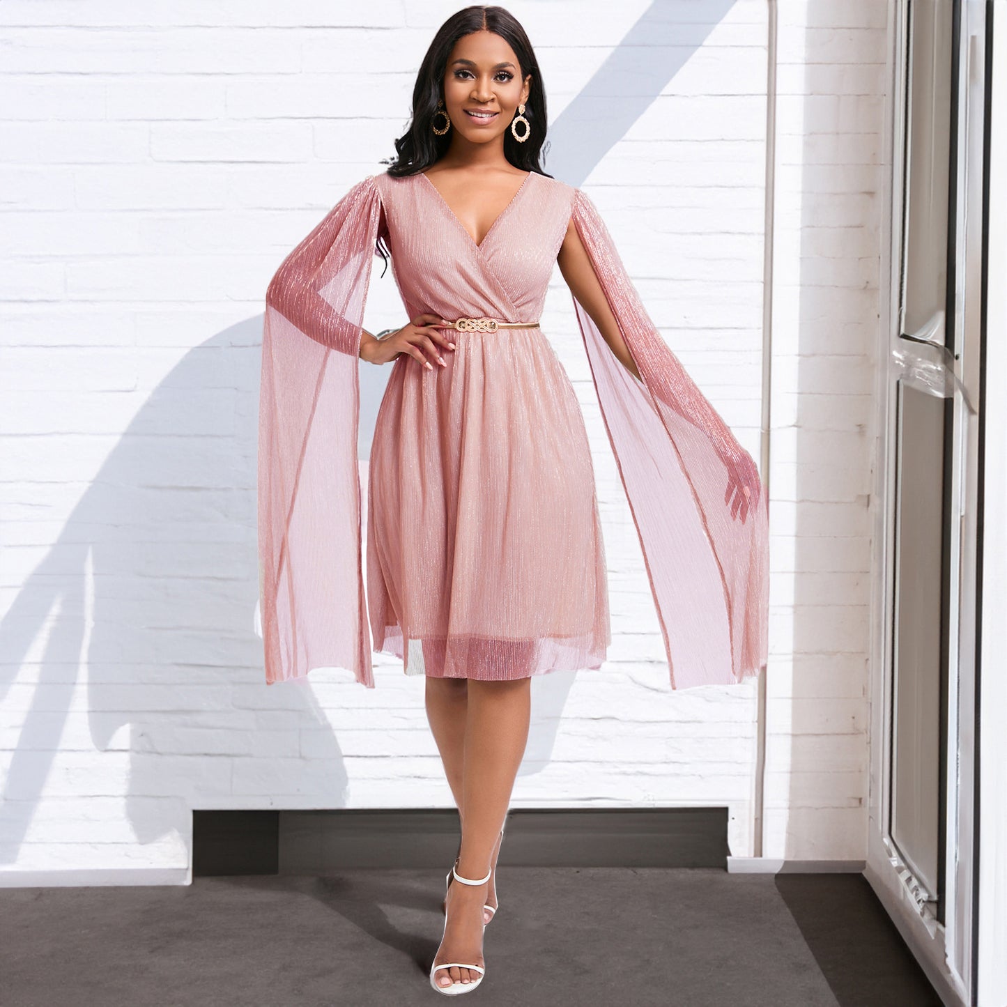 Women's With Belt Summer Fashion Temperament Elegant Dresses