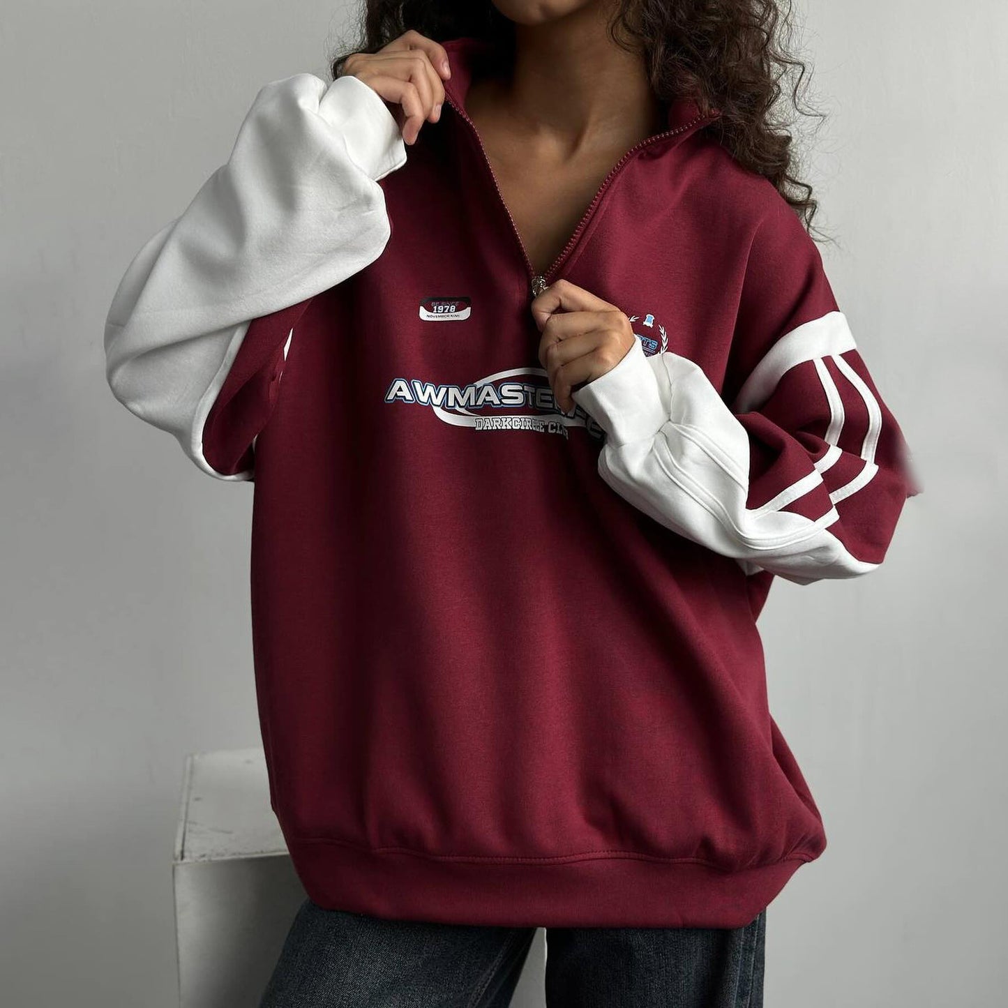 Women's Letter Print Contrast Color Sports For Sweaters