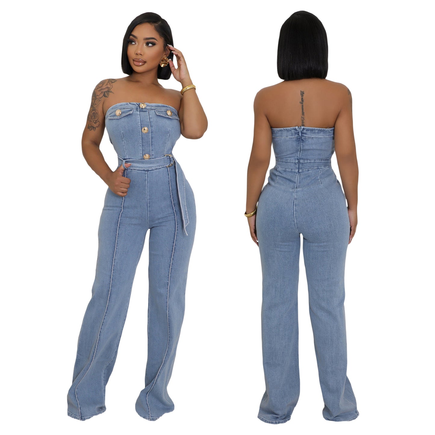 Tube Tight Waist Slim Elastic Wash Jumpsuits