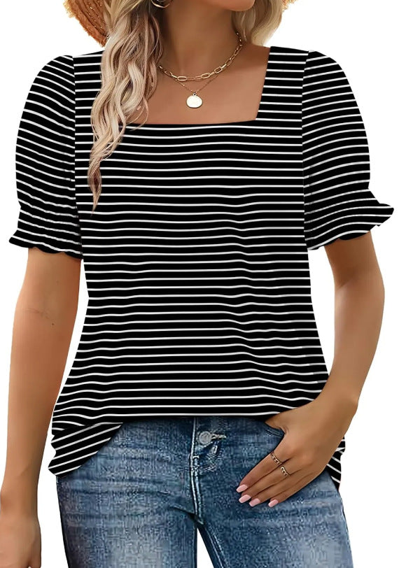 Fashion Simple Petal Sleeve Loose T-shirt Blouses