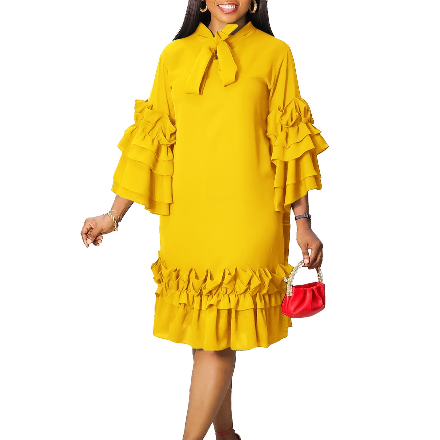 Fashion Casual Style Ruffled Flared Sleeve Plus Size