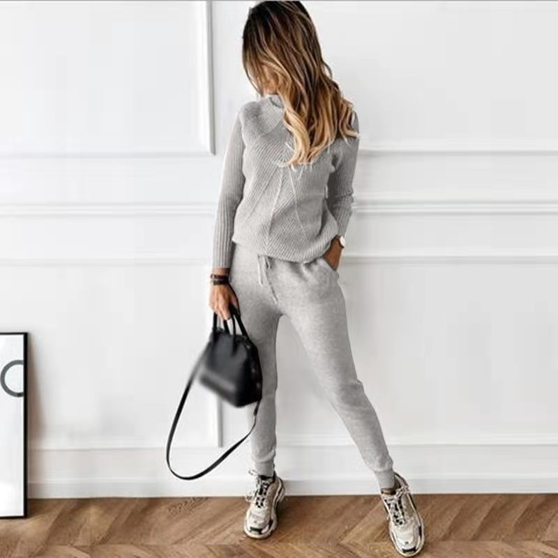 Women's Turtleneck Solid Color Fashion Casual Trousers Suits