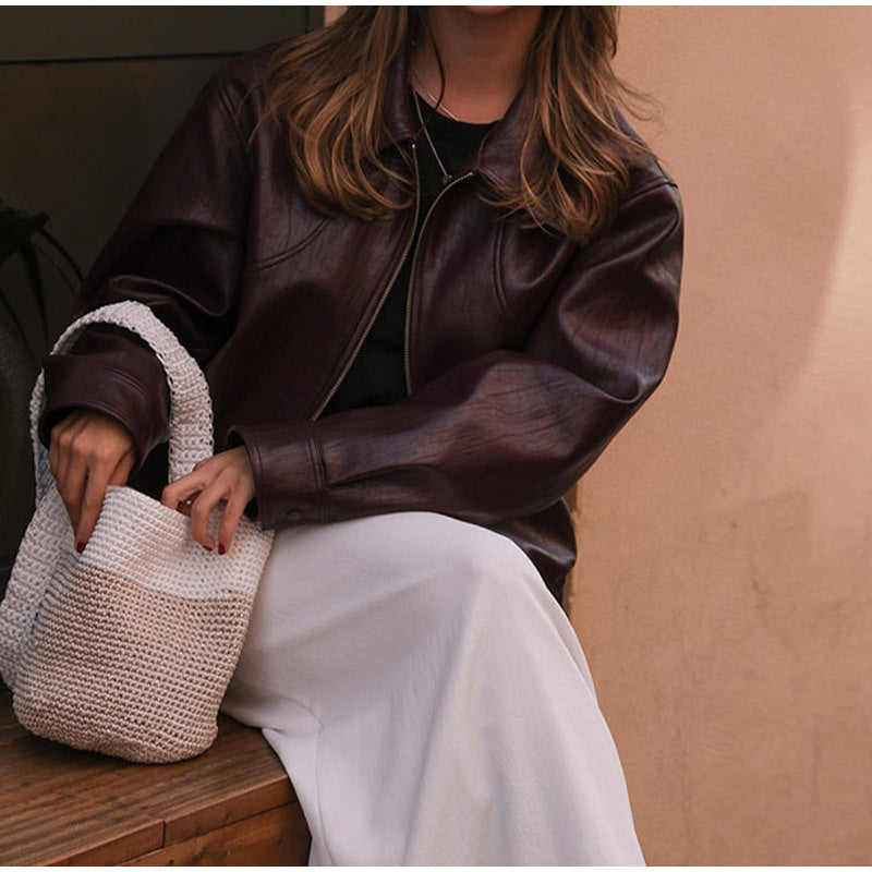 Women's Sleeve Zipper Leather Fashion Commuter Jackets