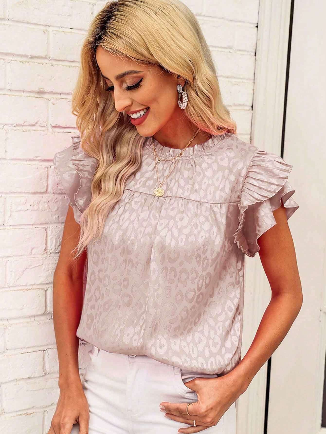 Women's Summer Fashion Printed Ruffle Sleeve Fluted Blouses