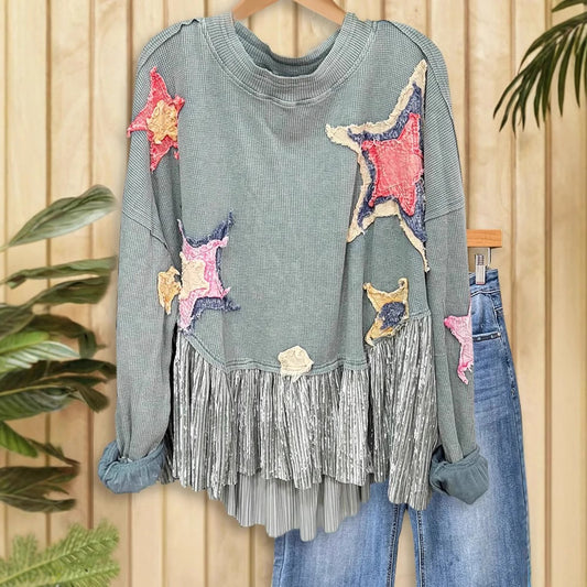 Retro Affixed Cloth Embroidered Autumn Loose Sweaters