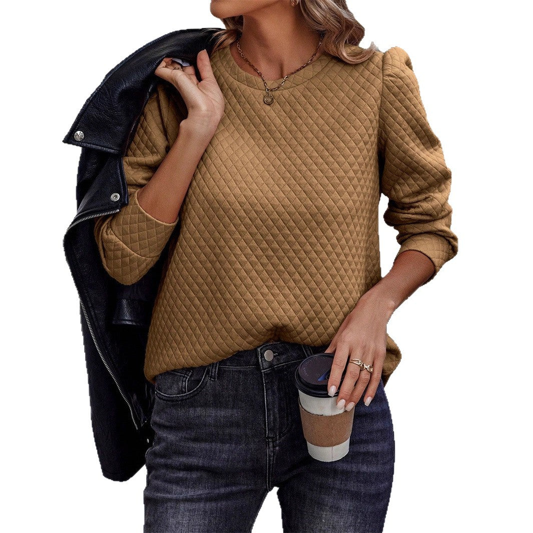 Women's Overseas Plaid Bubble Pure Color Comfort Women's Sweater, Sweater