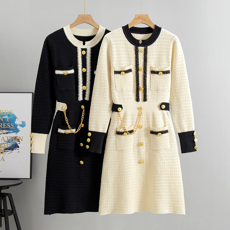 Women's Korean Knitted Loose Slimming Mid-length Classic Style Inner Wear Dress