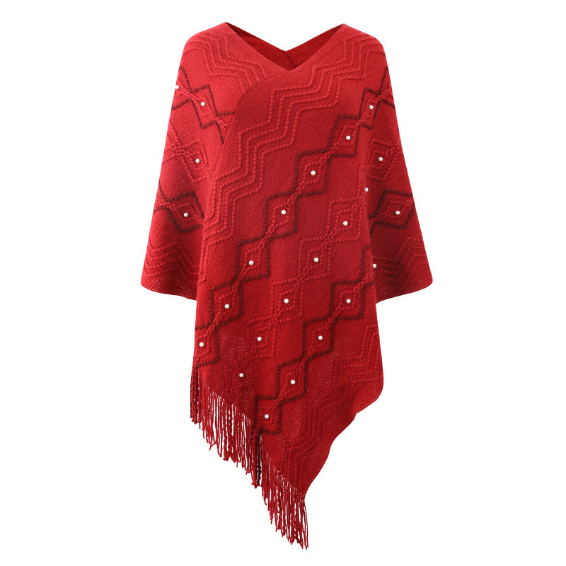 Women's Autumn Wave Striped Cloak Tassel Inverness Clothing