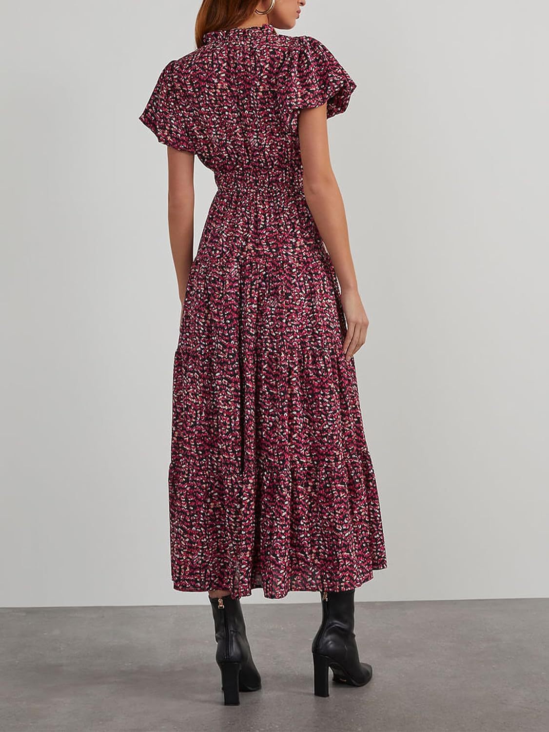 Women's Puff Sleeve Floral Sexy Print Waist Dress