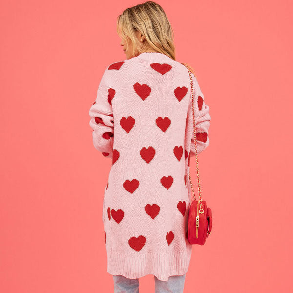 Women's Valentine's Day Heart Knitted Love Pocket Coats