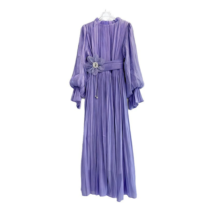 Women's Autumn Elegant Casual Style Lantern Sleeve Waist Dresses
