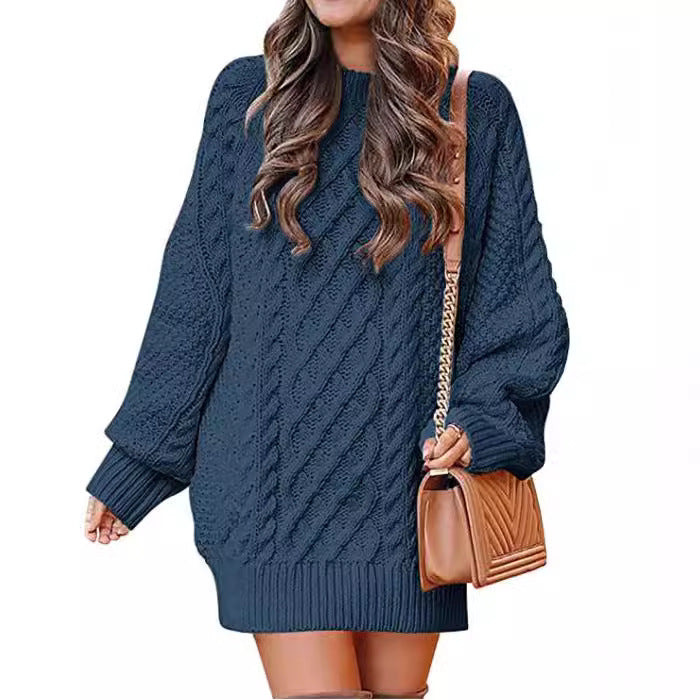 Women's Round Neck Long Sleeve Large Profile Sweaters