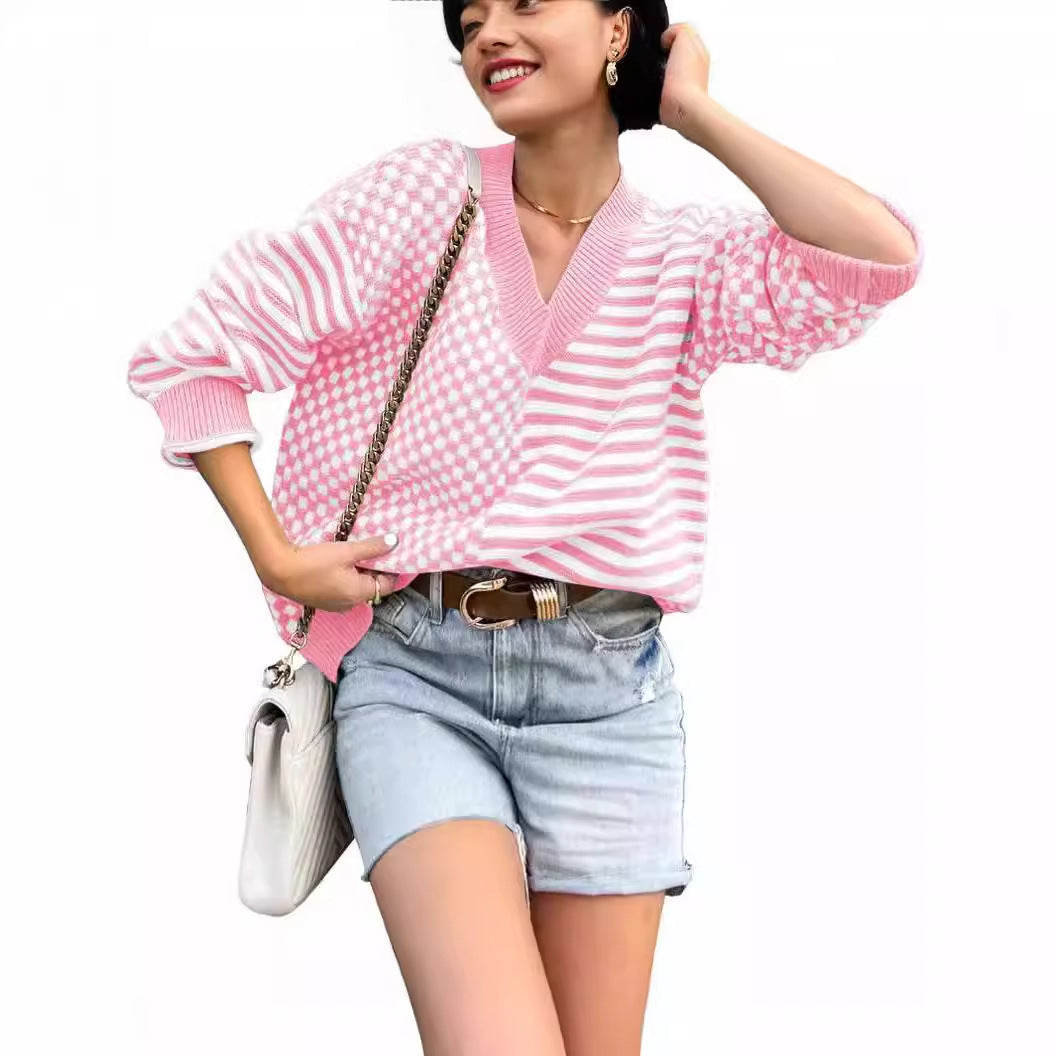 Women's V Neck Loose Street Fashion Design Sweaters