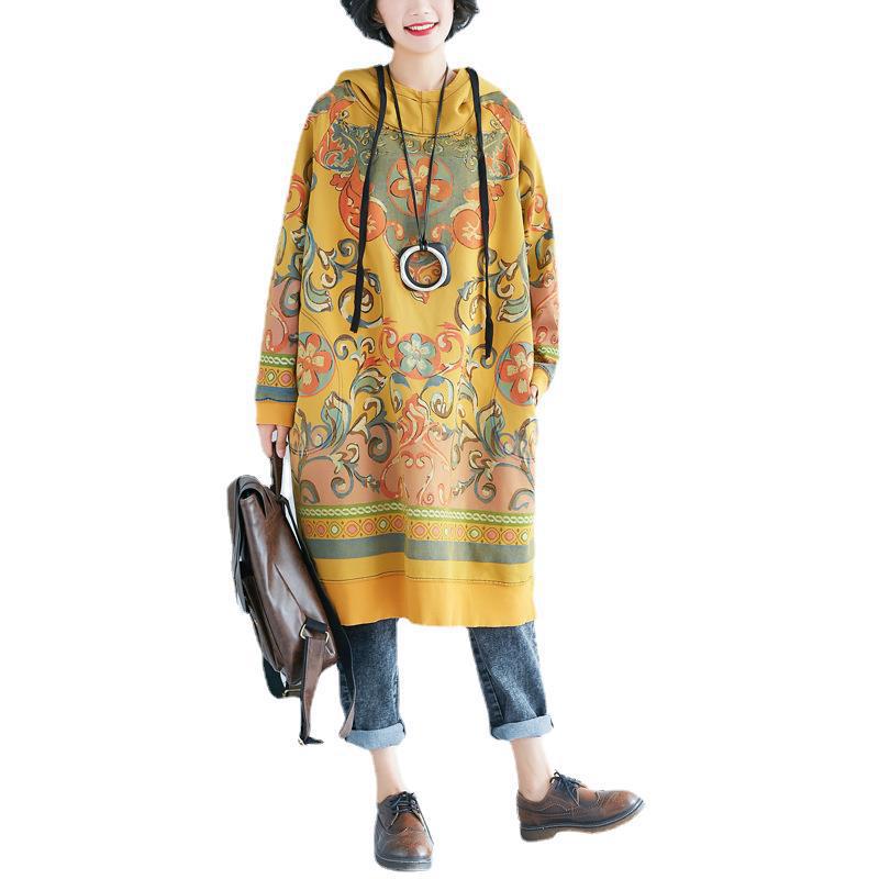 Women's Mid-length Hooded Large Distressed Dress Lang Dresses