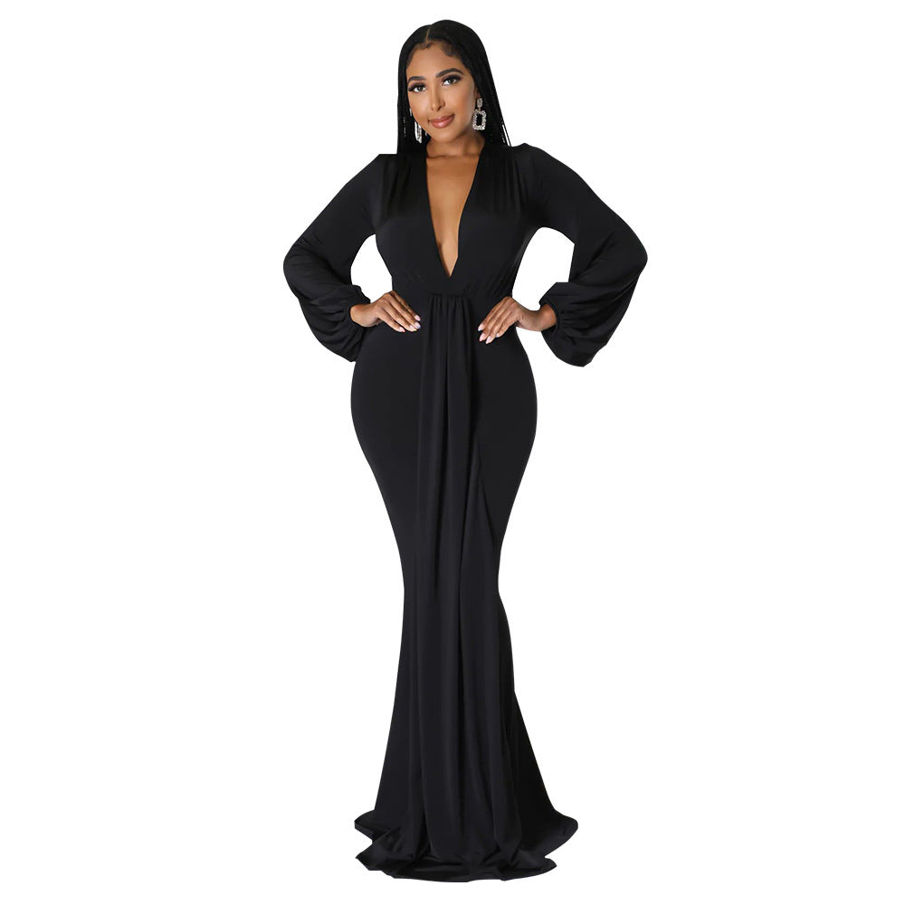 Women's Autumn Sexy Slim Deep Dress Mop Dresses