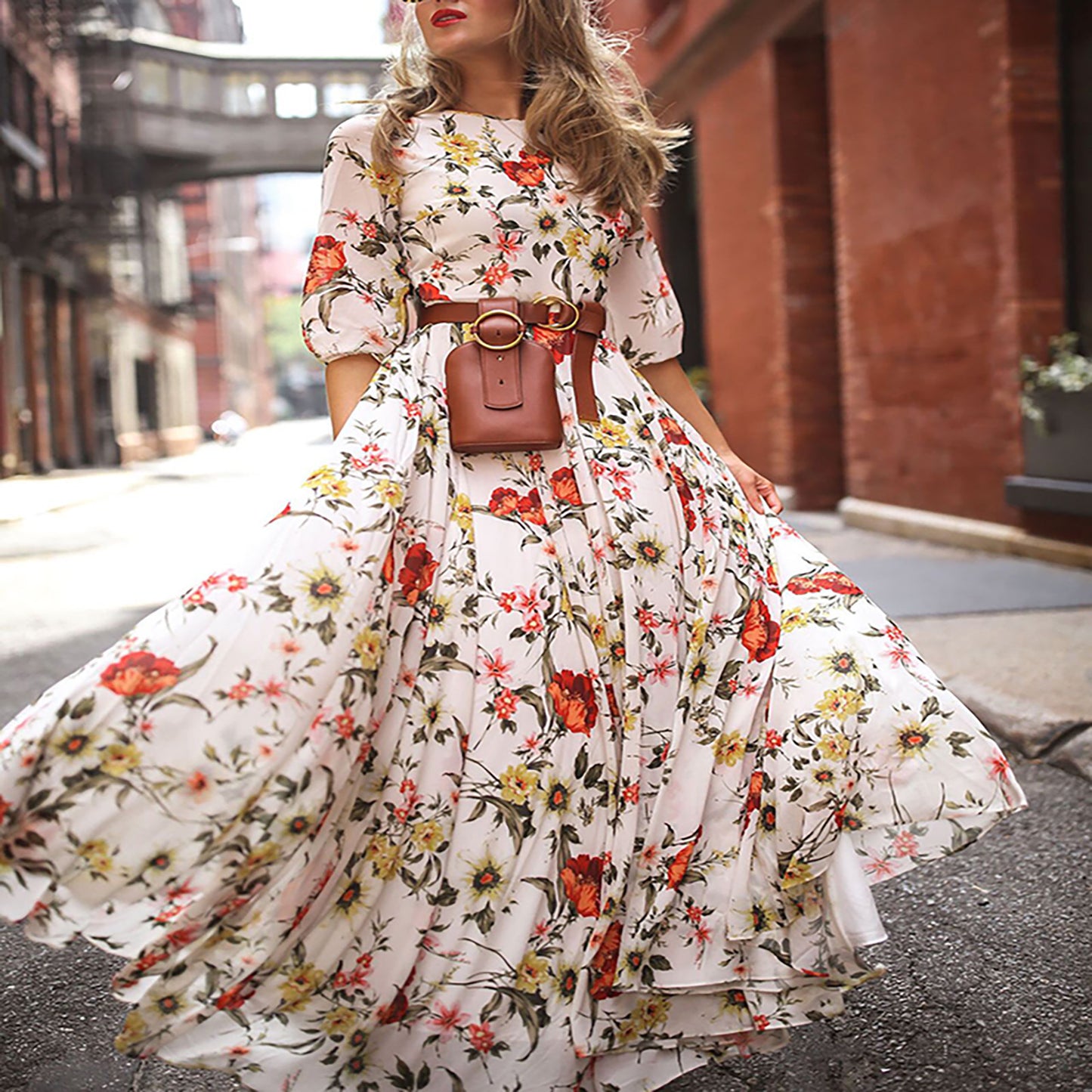 Women's Chiffon Printed Large Swing Dress Bohemian Dresses