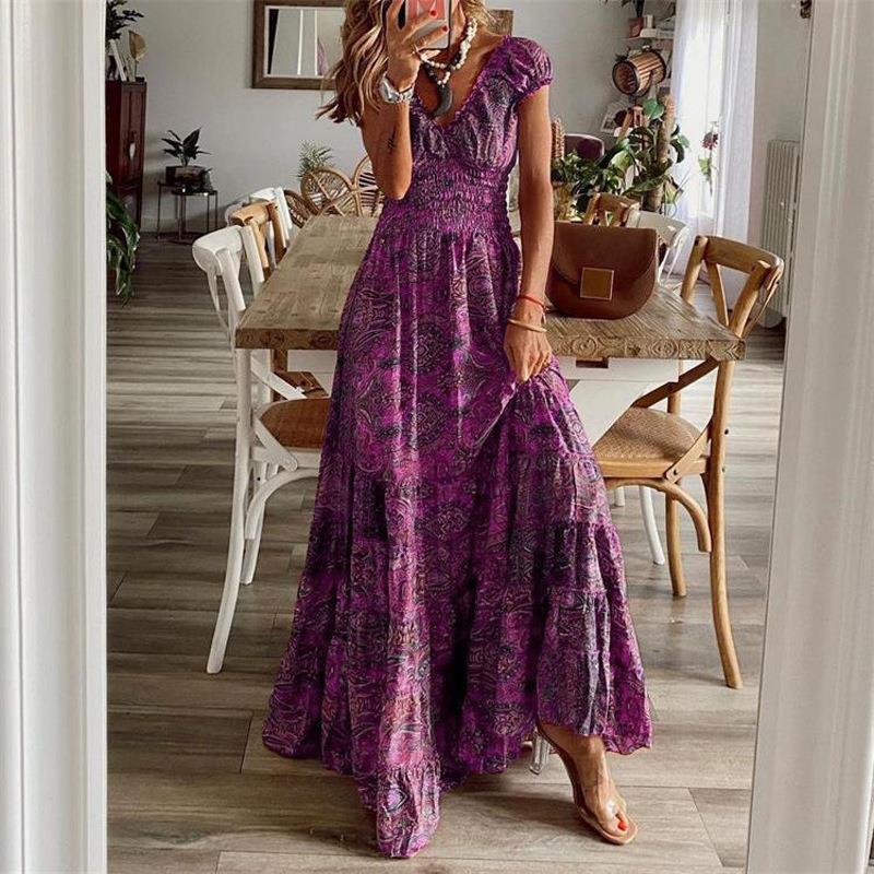 Bohemian Style Long Tight Waist Floral Dress