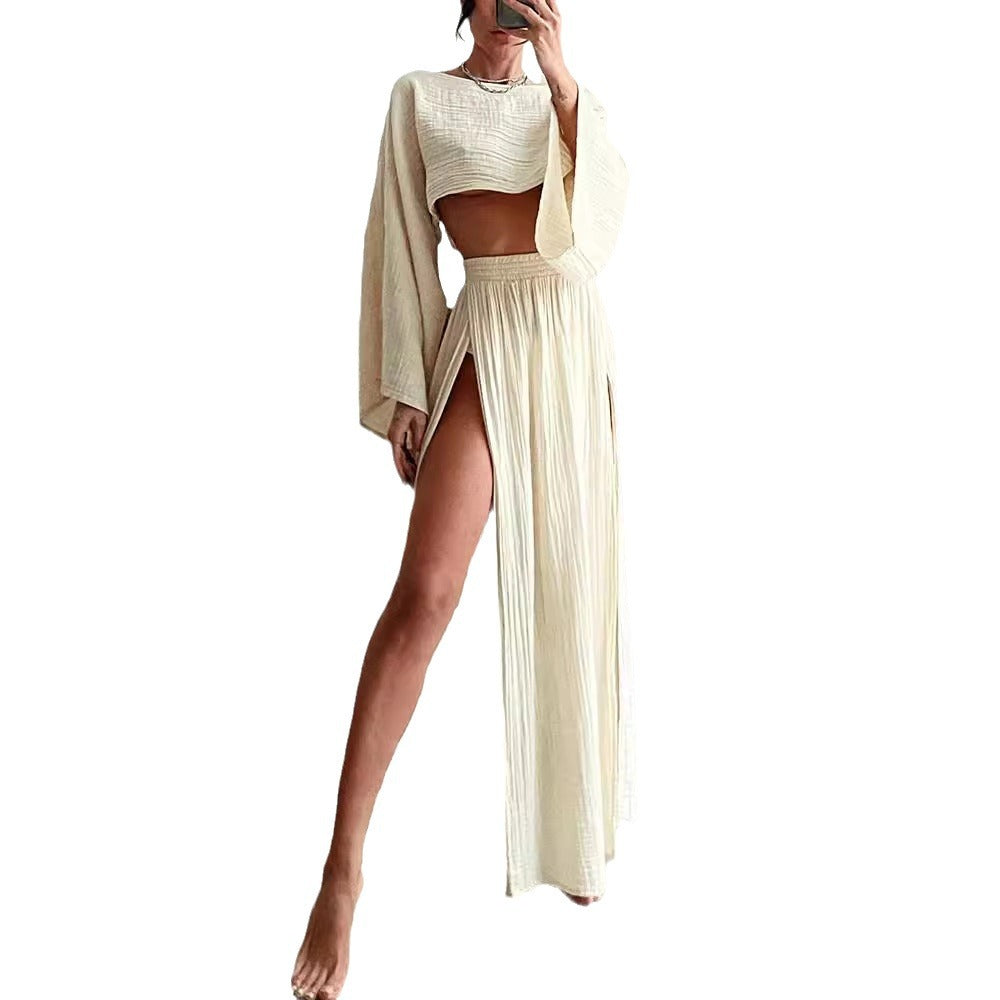 Blend High Waist Chic Slit Cotton Suits