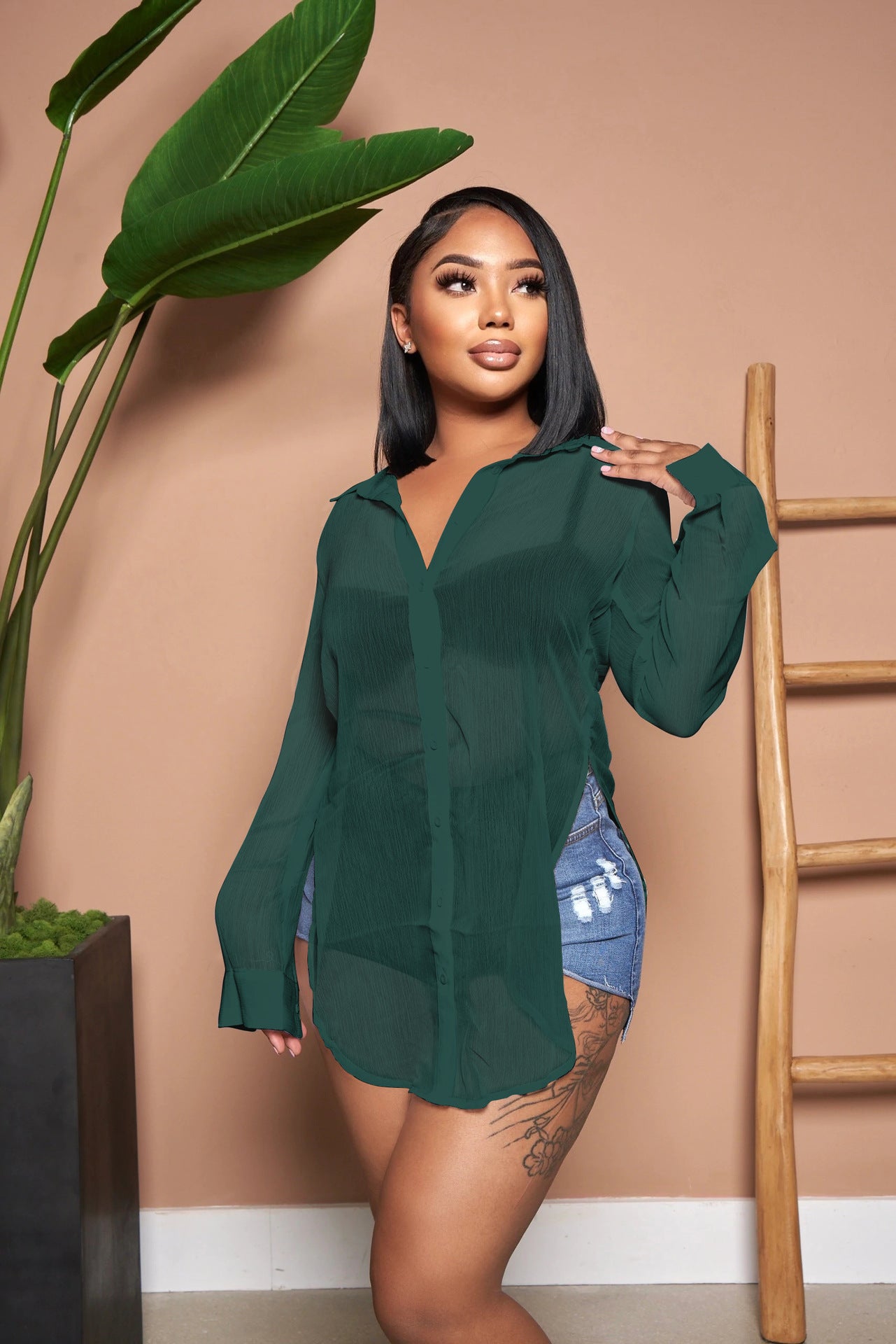 Women's Color Long Sleeve Lapel Loose Temperament Split Blouses