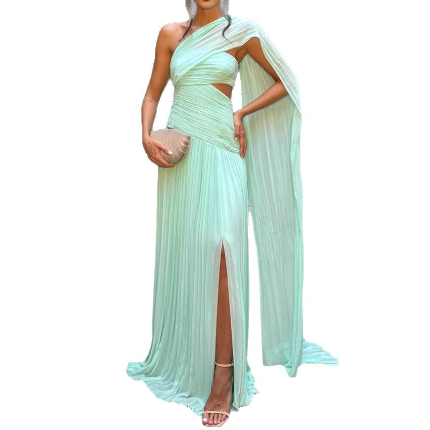 Women's Fashion Tube Pleated Dress Ribbon Slit Dresses