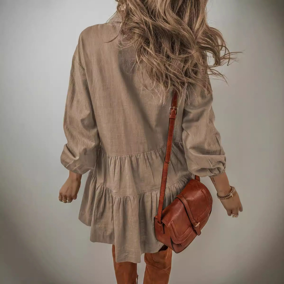 Women's Solid Color Fashion Long-sleeved Stitching Dress