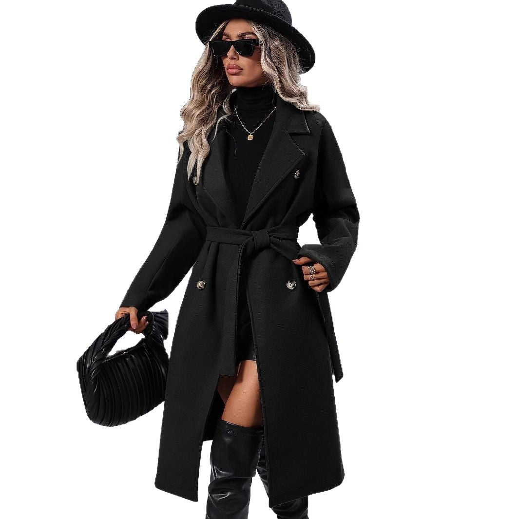 Women's Collar Woolen Double Breasted Outerwear Coats
