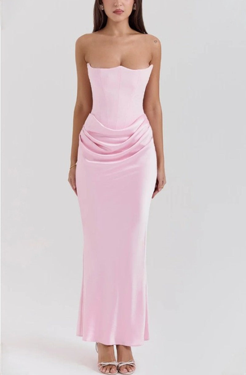 Women's Spring Pure Color Sleeveless Waist Sexy Dress