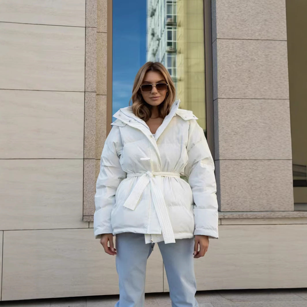 Women's Hooded Thick Fashion Solid Color Belt Warm Coats