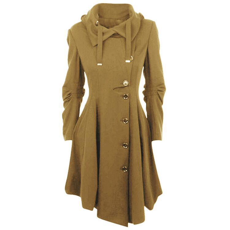 Women's Hooded Slim Fit Overcoat Double Breasted Coats